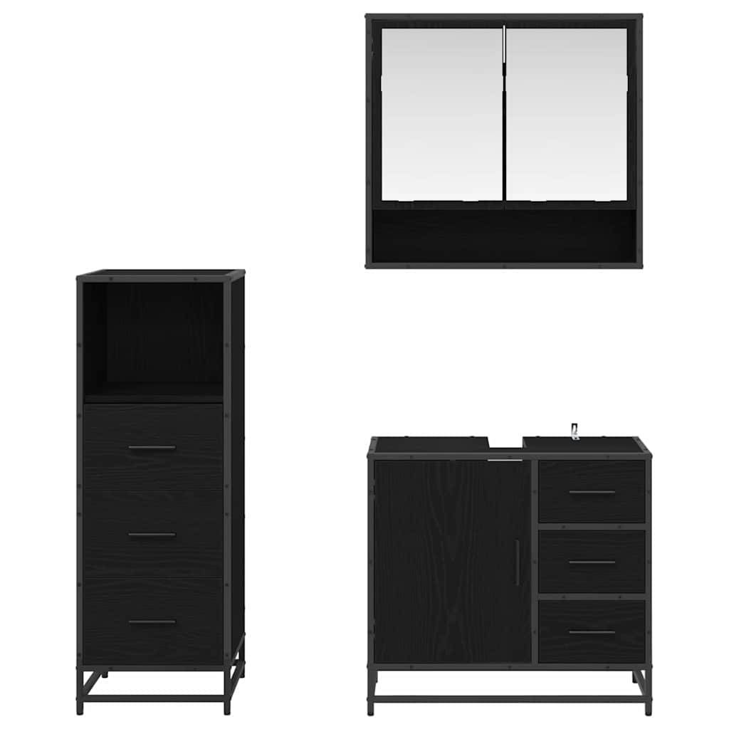 Set de mobilier pentru baie 3 pcs Stejar Negru Lemn compozit