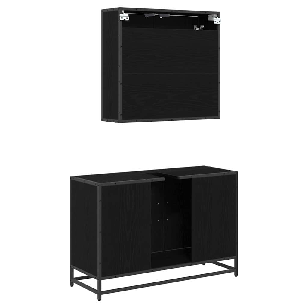 Set de mobilier pentru baie 2 pcs Stejar Negru Lemn compozit