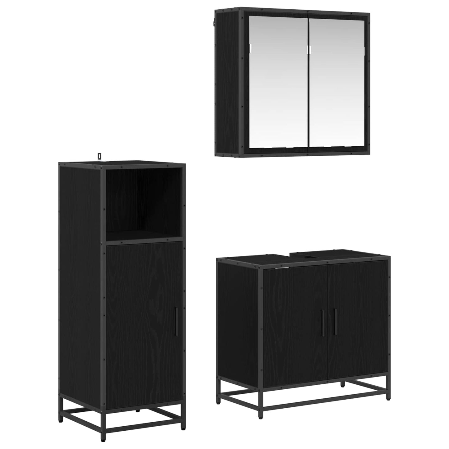 Set de mobilier pentru baie 3 pcs Stejar Negru Lemn compozit