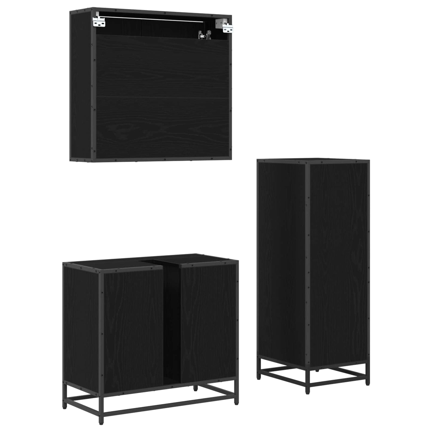 Set de mobilier pentru baie 3 pcs Stejar Negru Lemn compozit