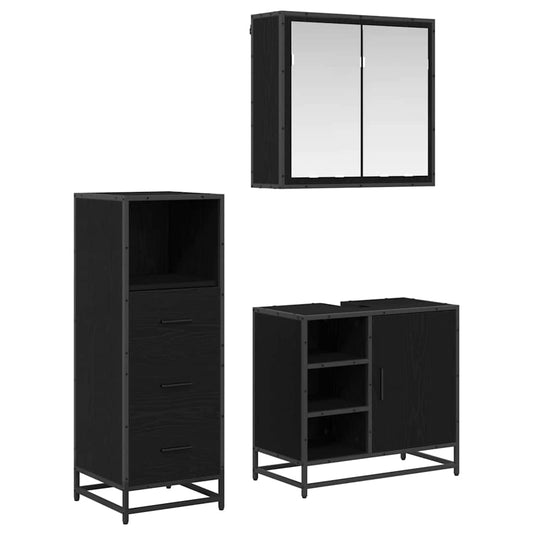 Set de mobilier pentru baie 3 pcs Stejar Negru Lemn compozit