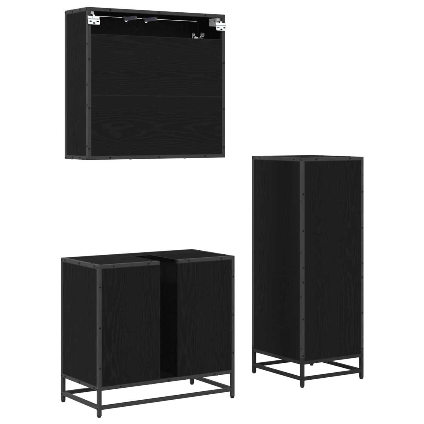 Set de mobilier pentru baie 3 pcs Stejar Negru Lemn compozit