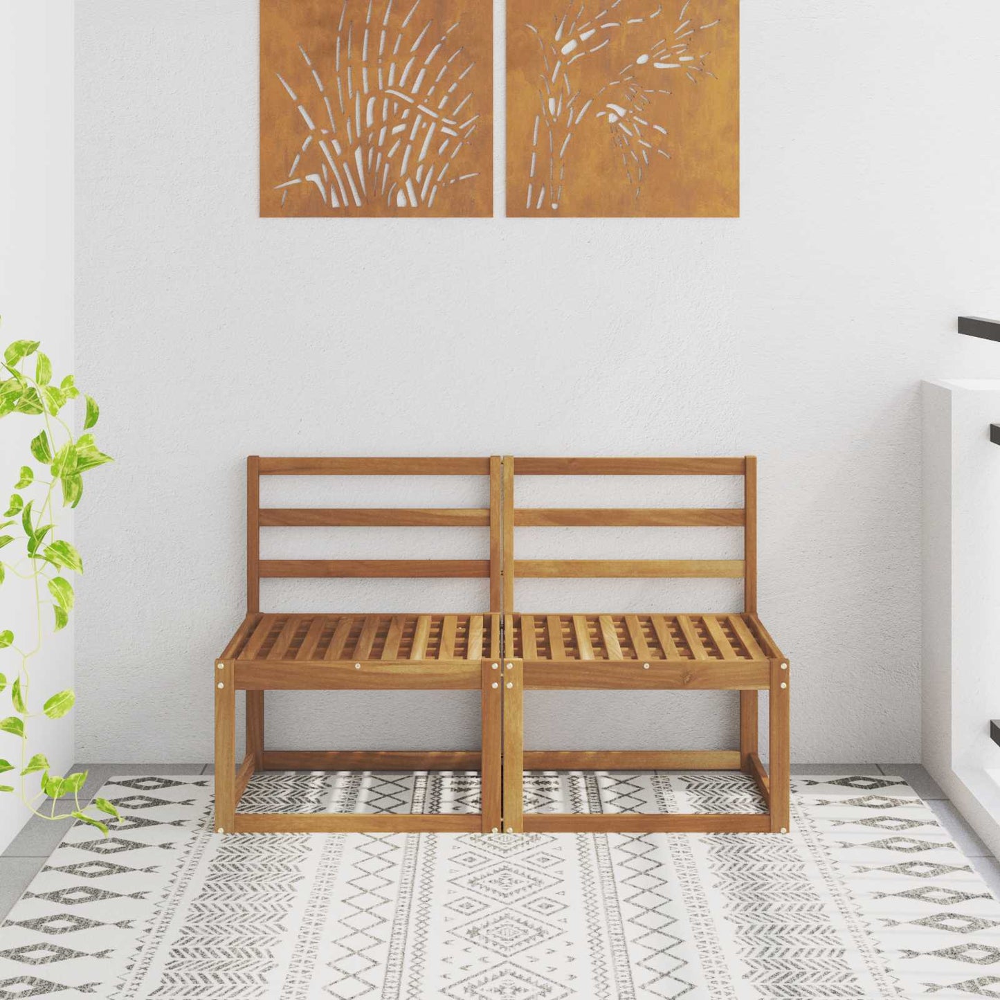 2 Bucată Canapea Medie pentru Exterior Lemn Solid de Acacia