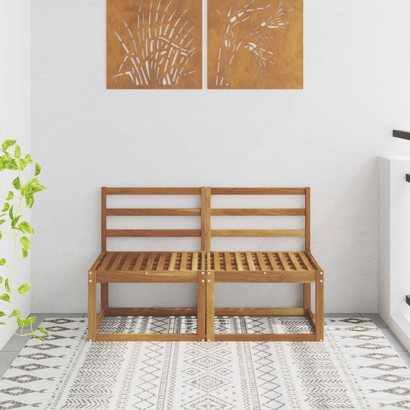 2 Bucată Canapea Medie pentru Exterior Lemn Solid de Acacia