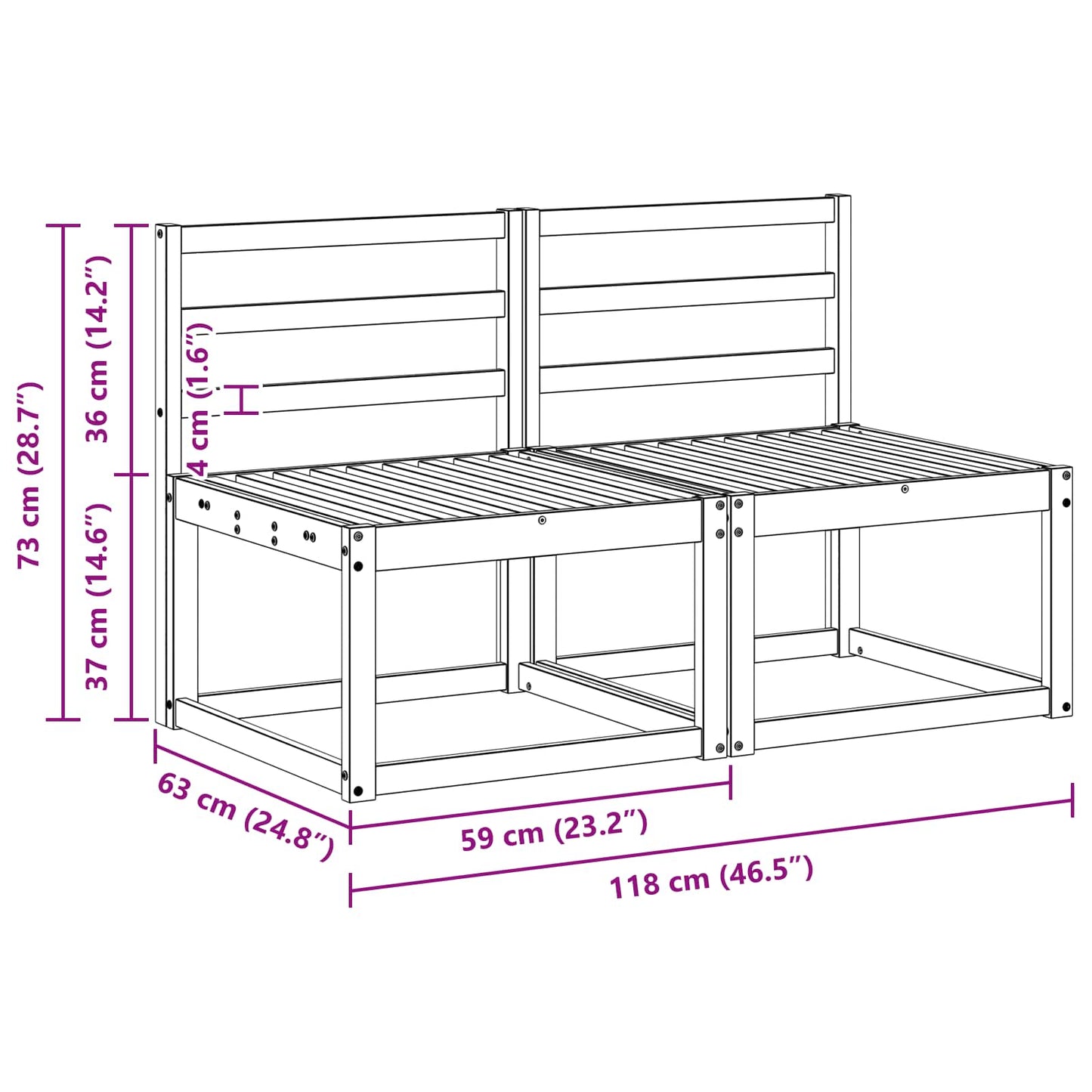 2 Bucată Canapea Medie pentru Exterior Lemn Solid de Acacia