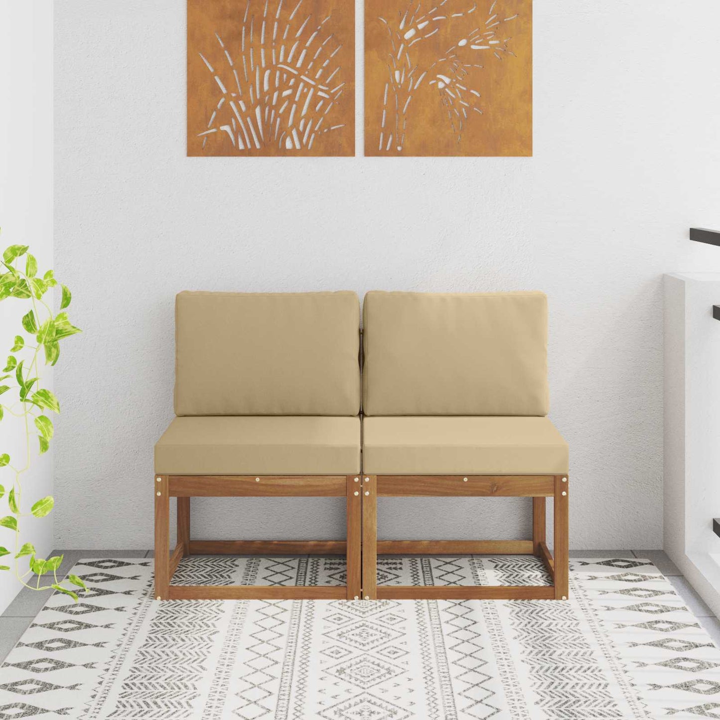 2 Bucată Canapea Medie pentru Exterior Lemn Solid de Acacia