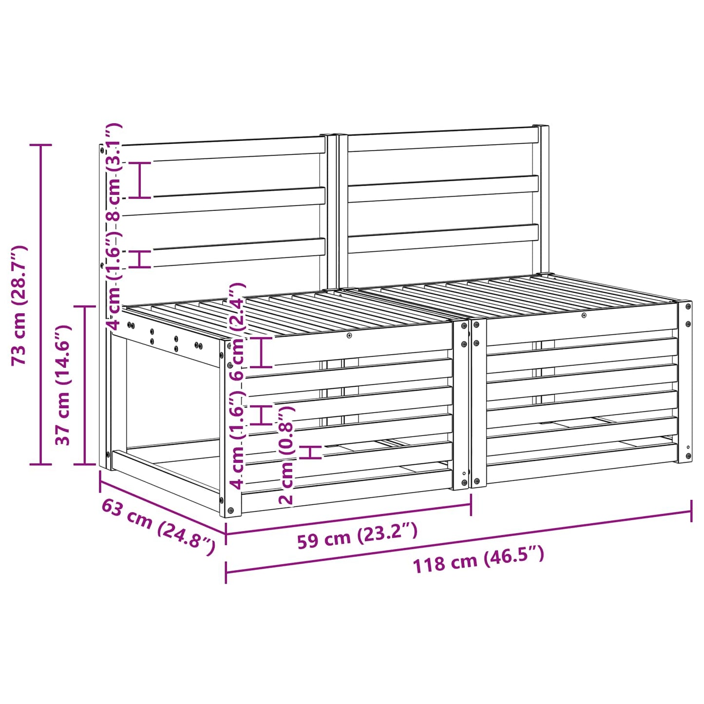 2 Bucată Canapea Medie pentru Exterior Lemn Solid de Acacia