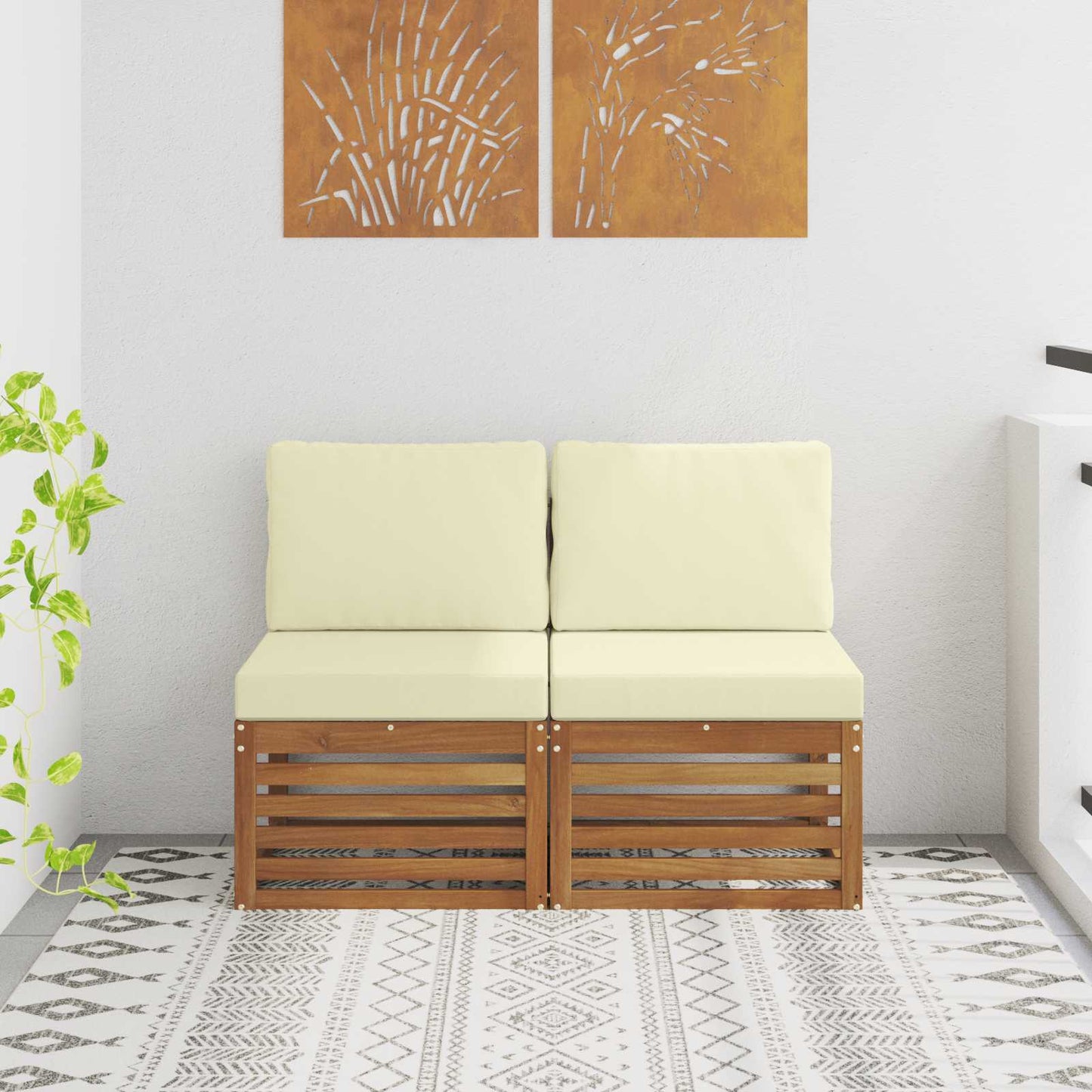 2 Bucată Canapea Medie pentru Exterior Lemn Solid de Acacia