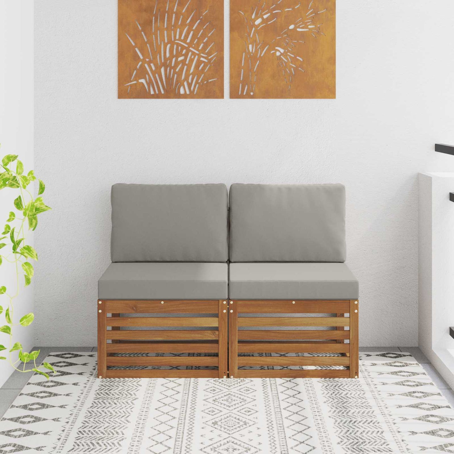 2 Bucată Canapea Medie pentru Exterior Lemn Solid de Acacia