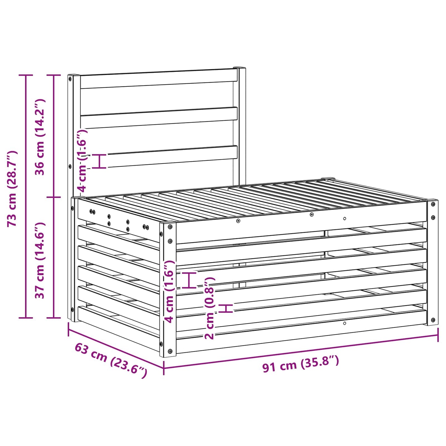 Canapea de exterior natural 91 x 63 x 73 cm