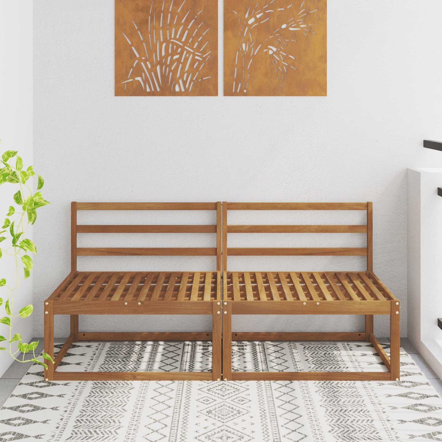 2 Bucată Canapea Medie pentru Exterior Lemn Solid de Acacia