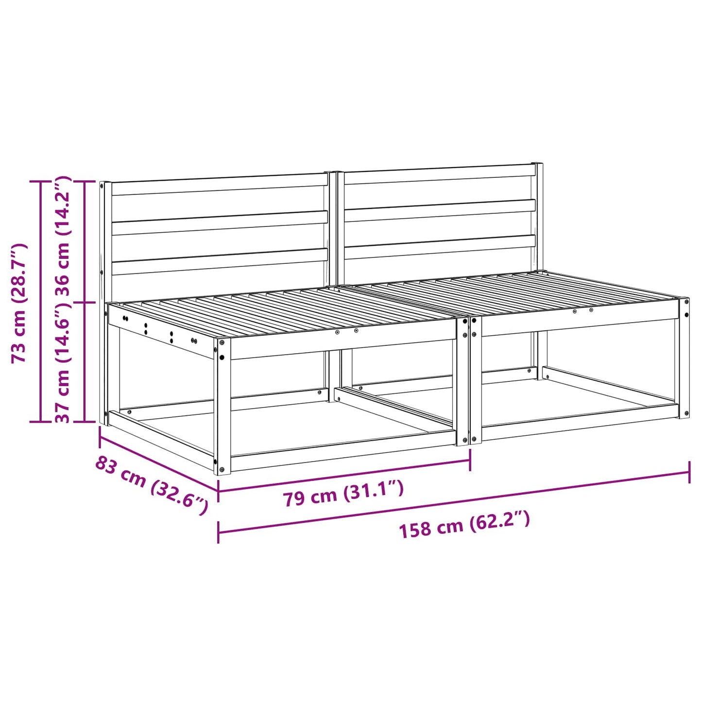 2 Bucată Canapea Medie pentru Exterior Lemn Solid de Acacia