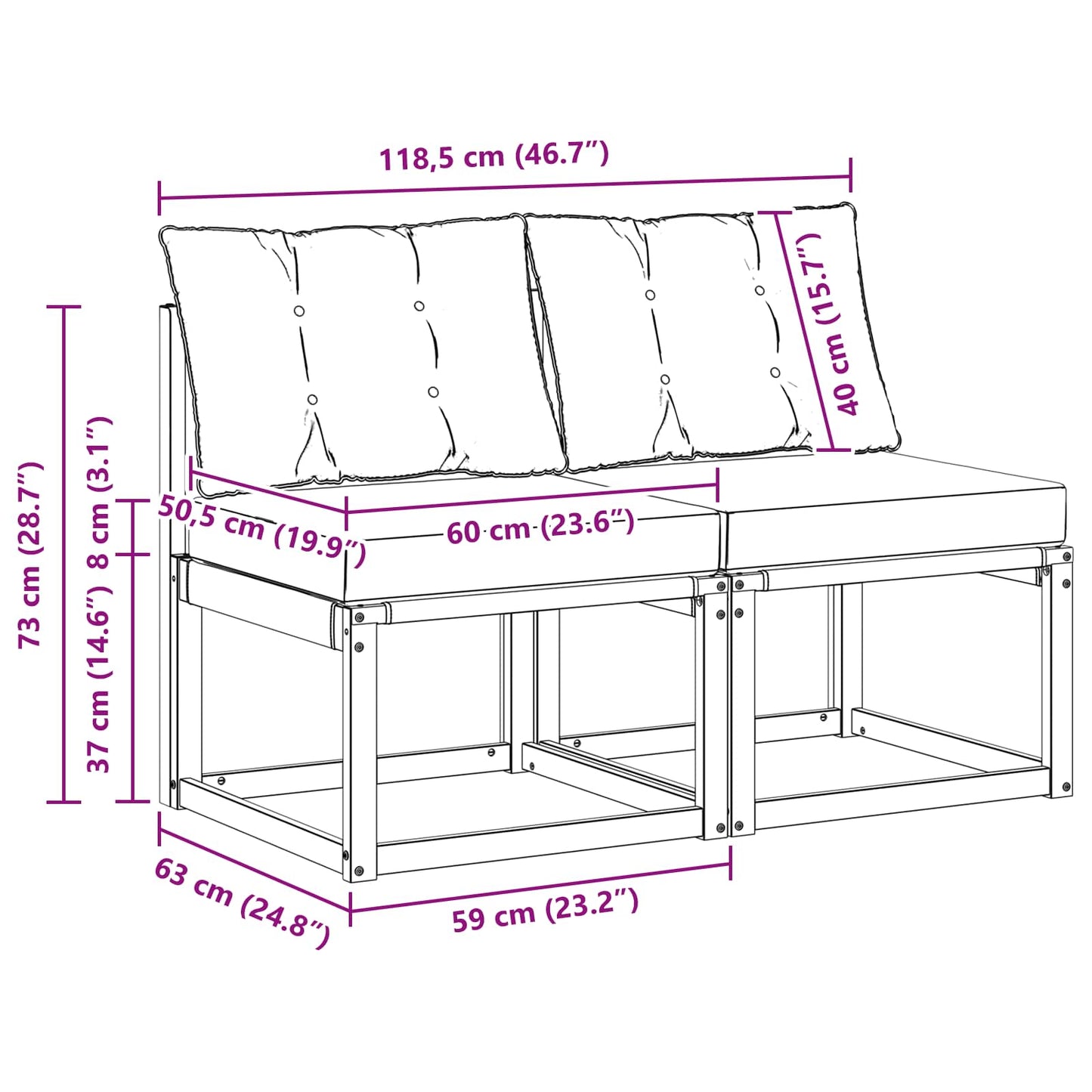 2 Bucată Canapea centrală pentru exterior