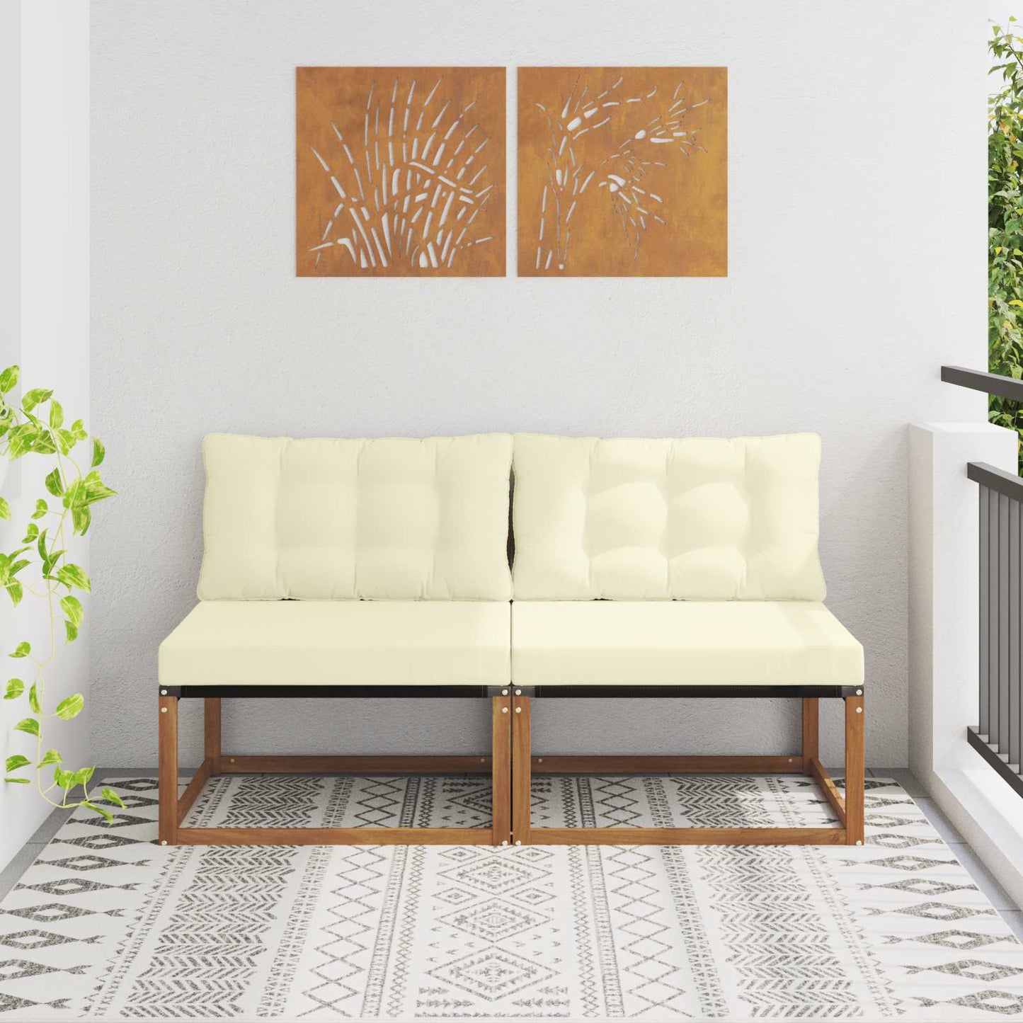 2 Bucată Canapea Medie pentru Exterior Lemn Solid de Acacia