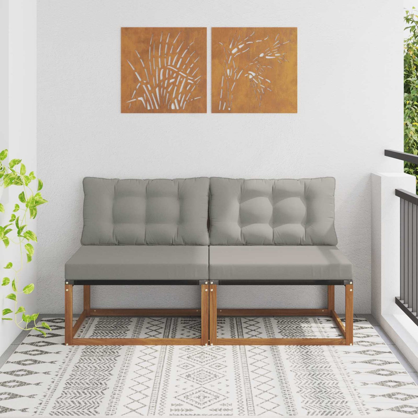 2 Bucată Canapea Medie pentru Exterior Lemn Solid de Acacia