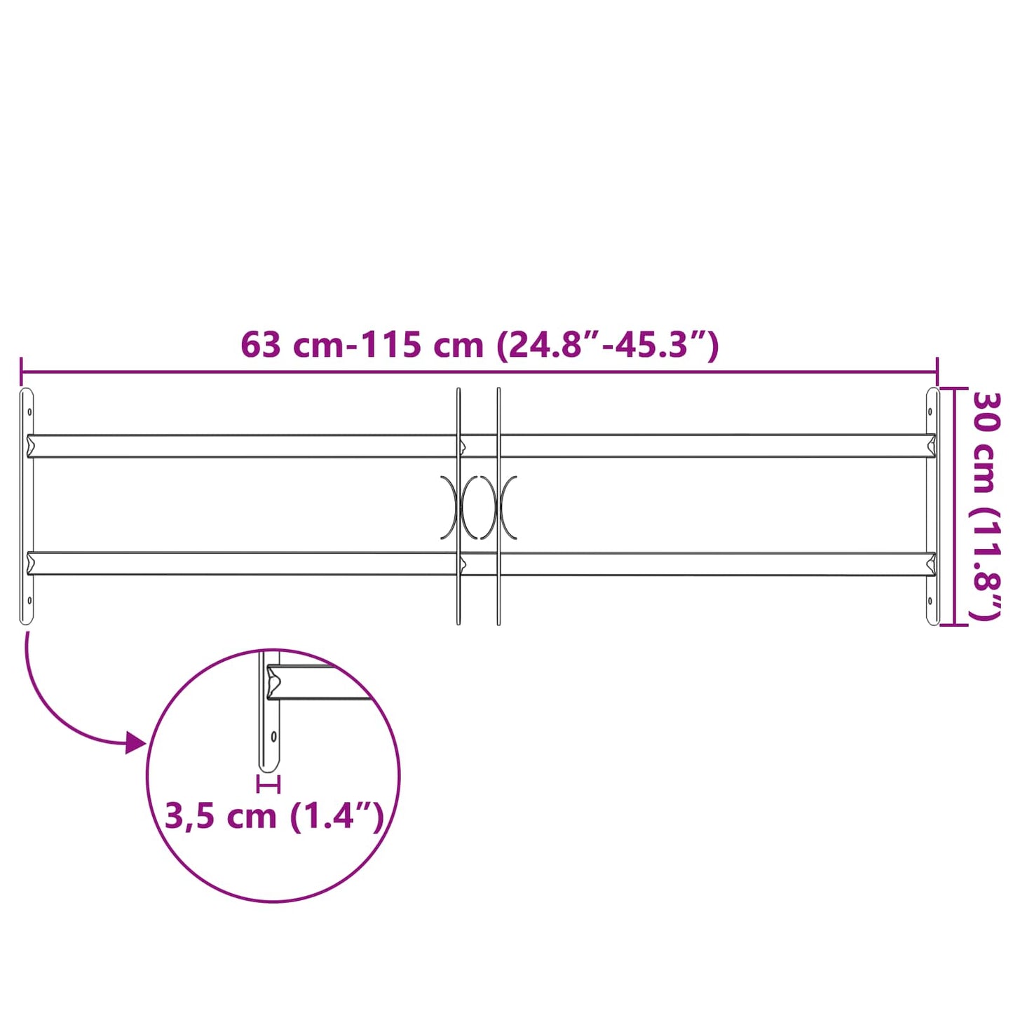 Grilă Fereastră Negru 115 x 30 cm Oțel vopsit electrostatic