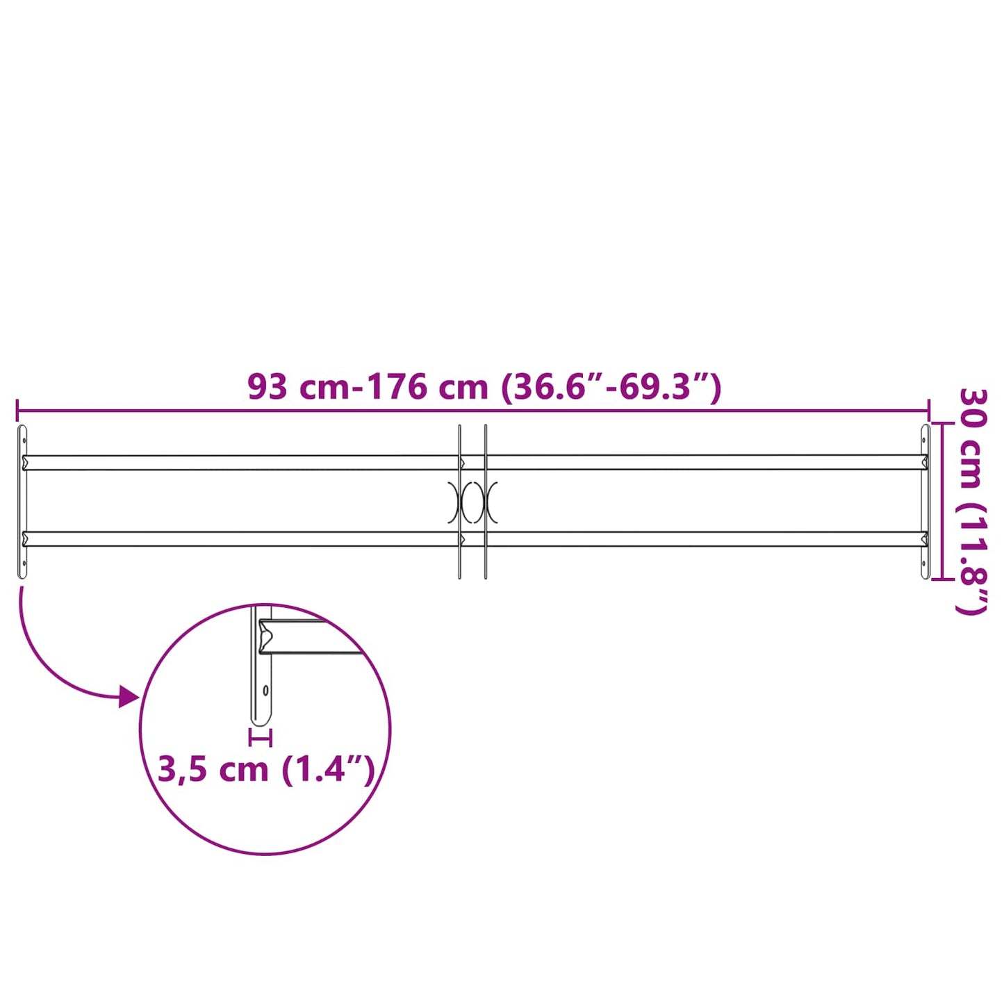 Grilă Fereastră Negru 176 x 30 cm Oțel vopsit electrostatic