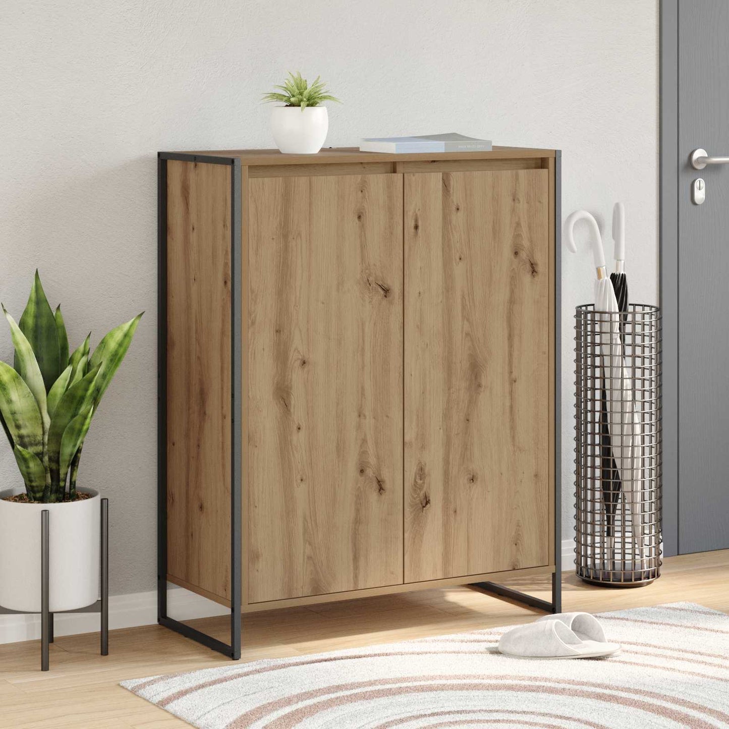 Dulap pentru pantofi cu ușă Stejar artizanal 79 x 36 x 100 cm