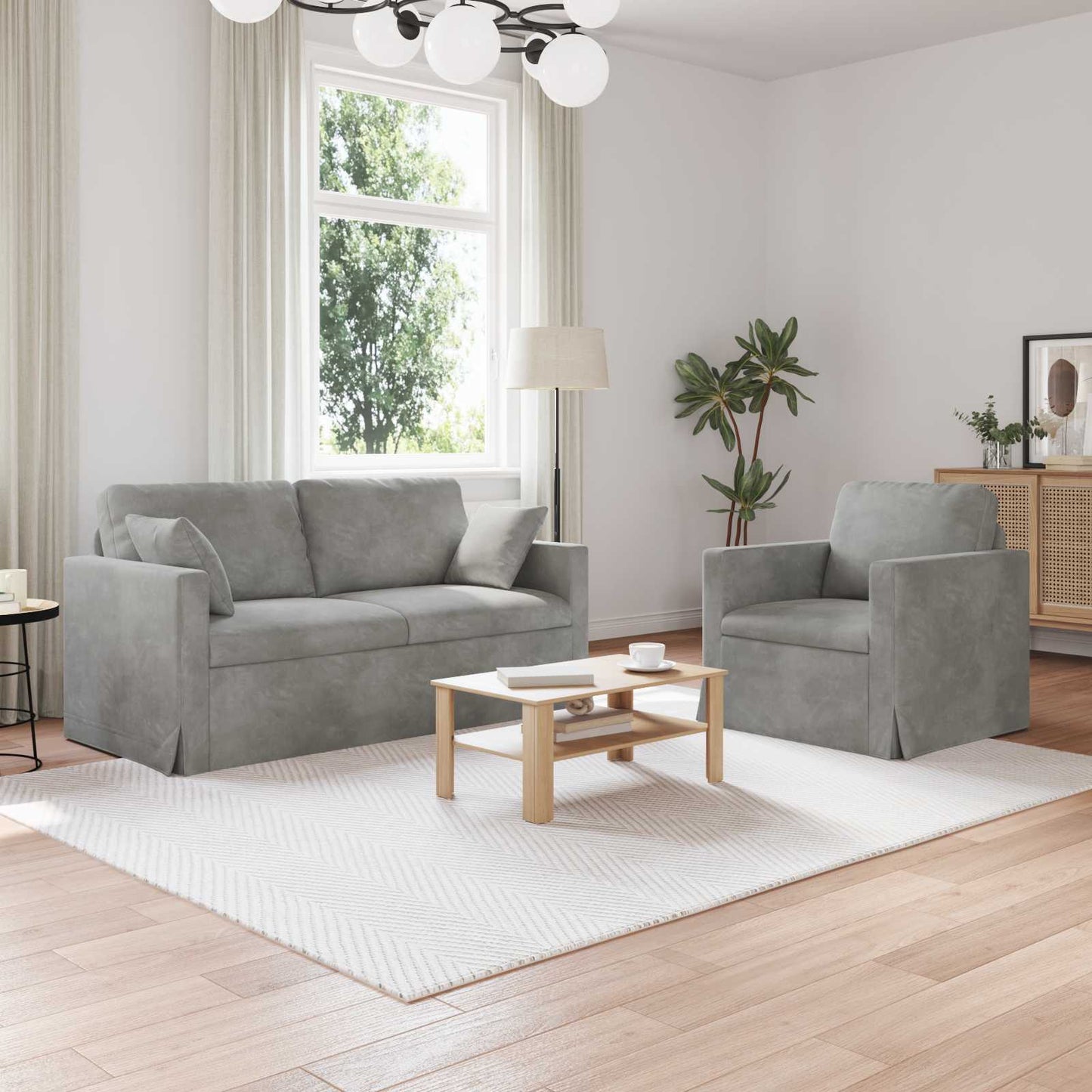 Canapea 2 pcs Gri deschis 158 x 78 x 80 cm Catifea