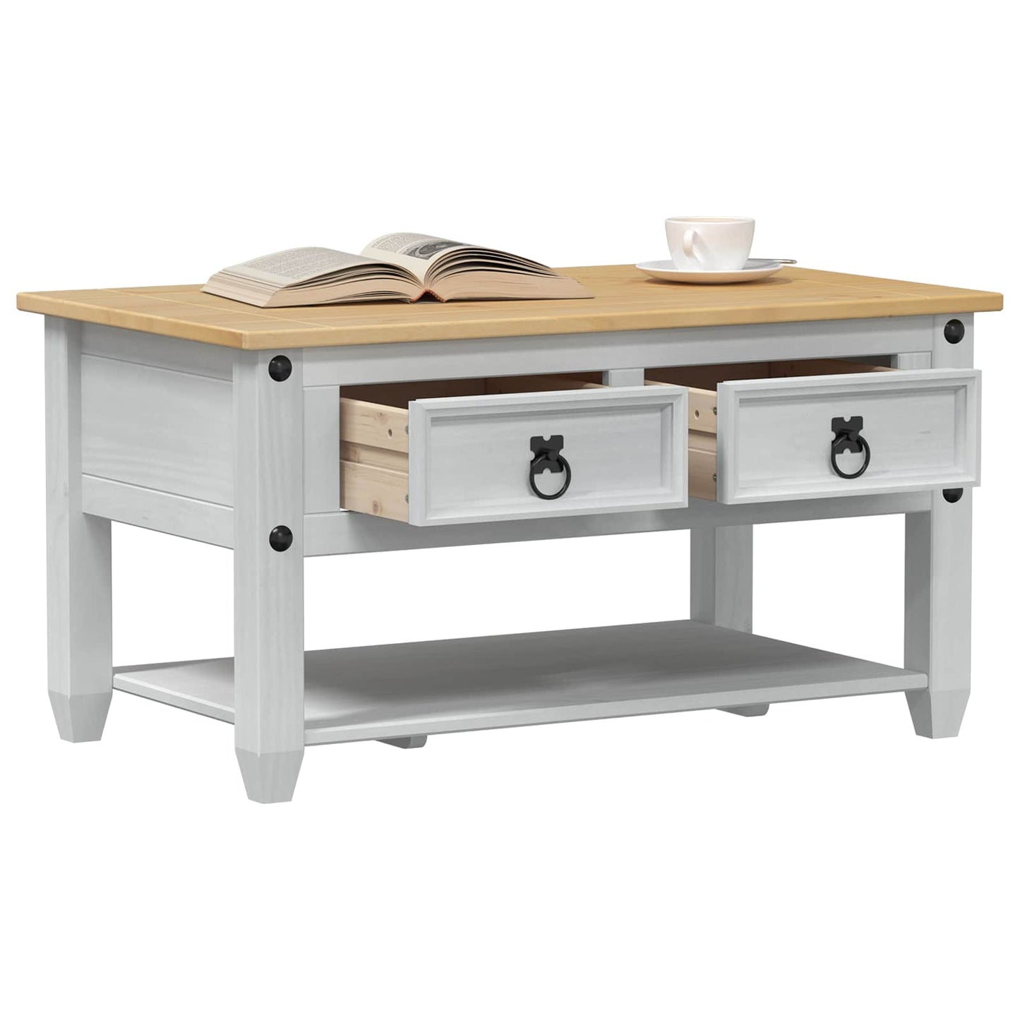 Masă de cafea cu sertar Alb 85 x 50 x 45 cm Lemn de pin masiv
