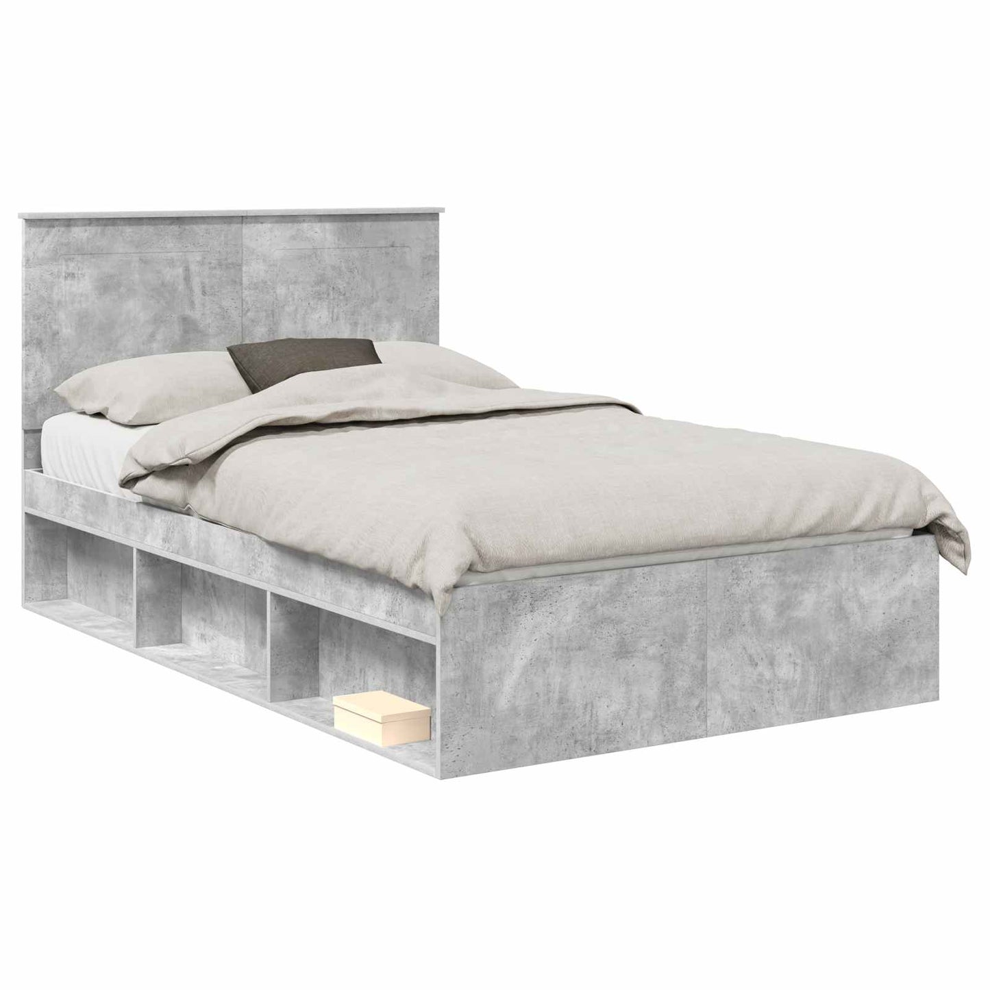 Cadru de pat Gri Concret 135 x 190 cm Lemn de pin masiv
