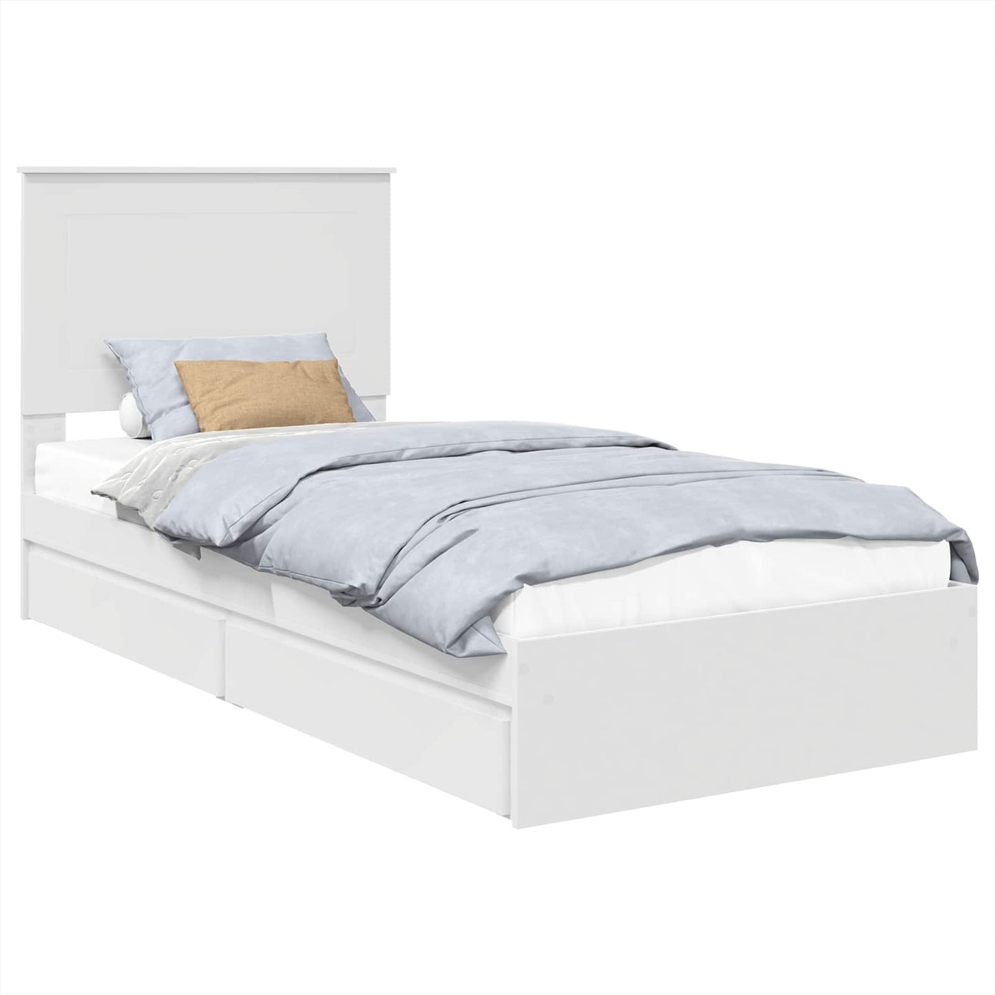 Pat cu storage cu headboard Alb 75 x 190 cm Lemn compozit