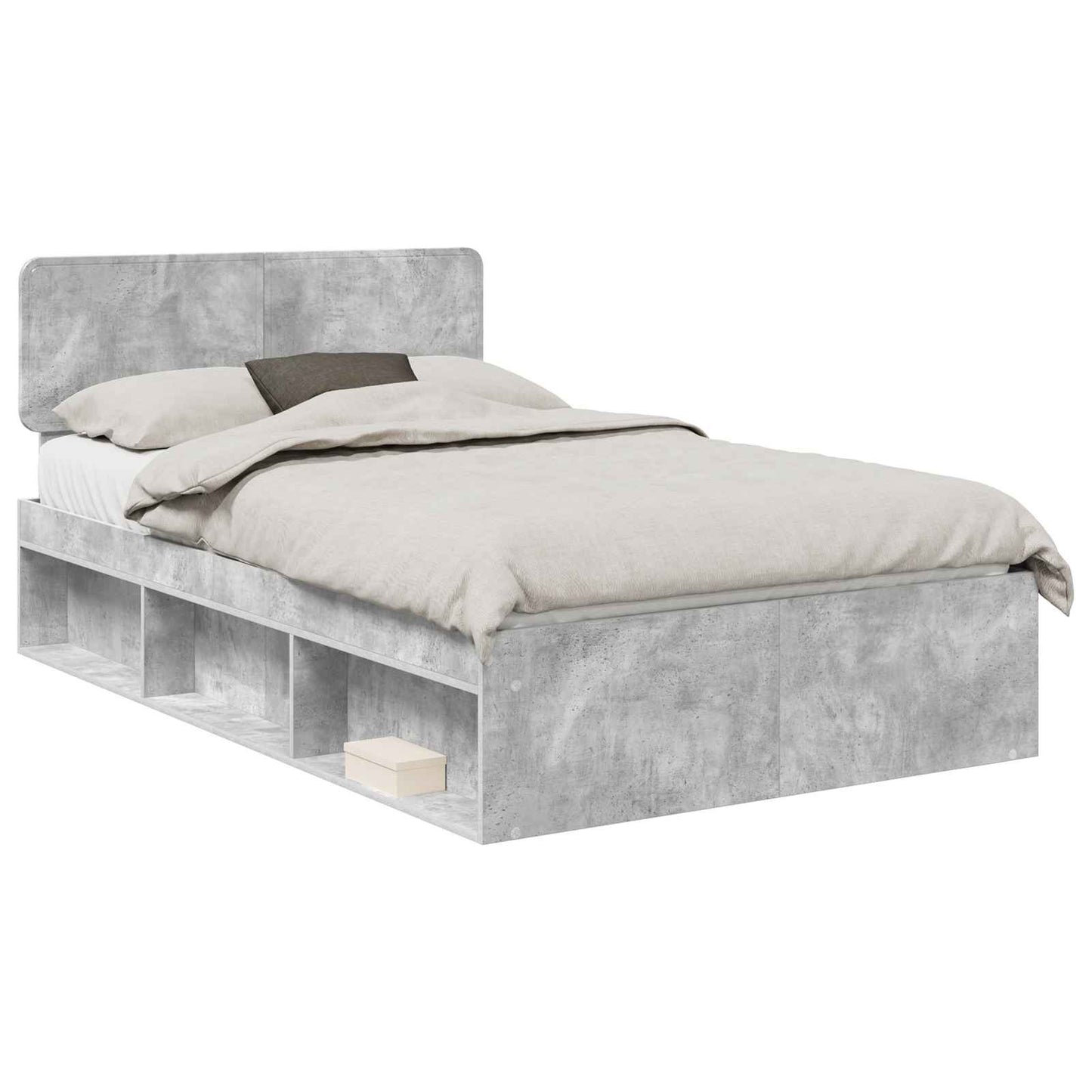 Cadru de pat Gri Concret 135 x 190 cm Lemn de pin masiv