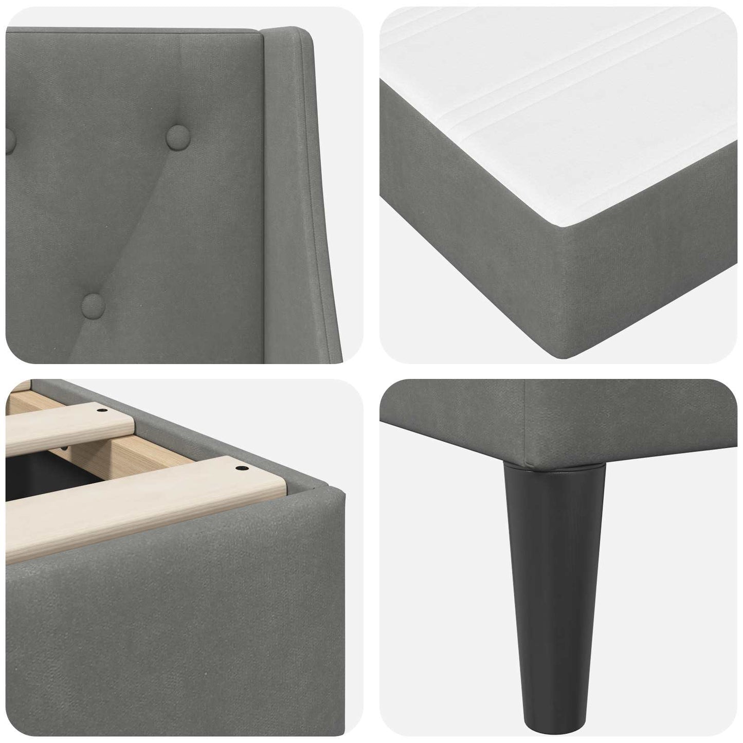 Cadru de pat cu saltea Gri închis 100 x 200 cm Catifea