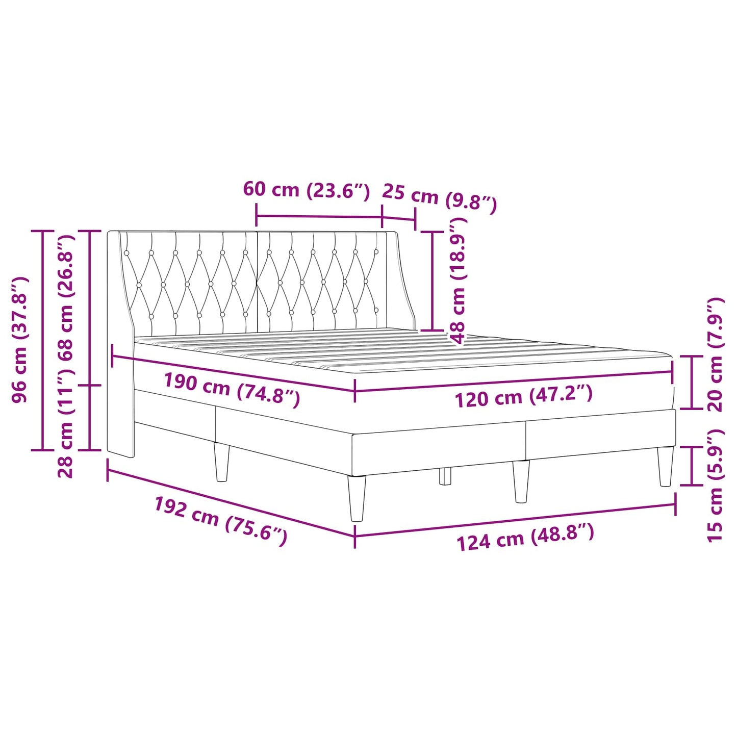 Cadru de pat cu saltea cu saltea Negru 120 x 190 cm Catifea