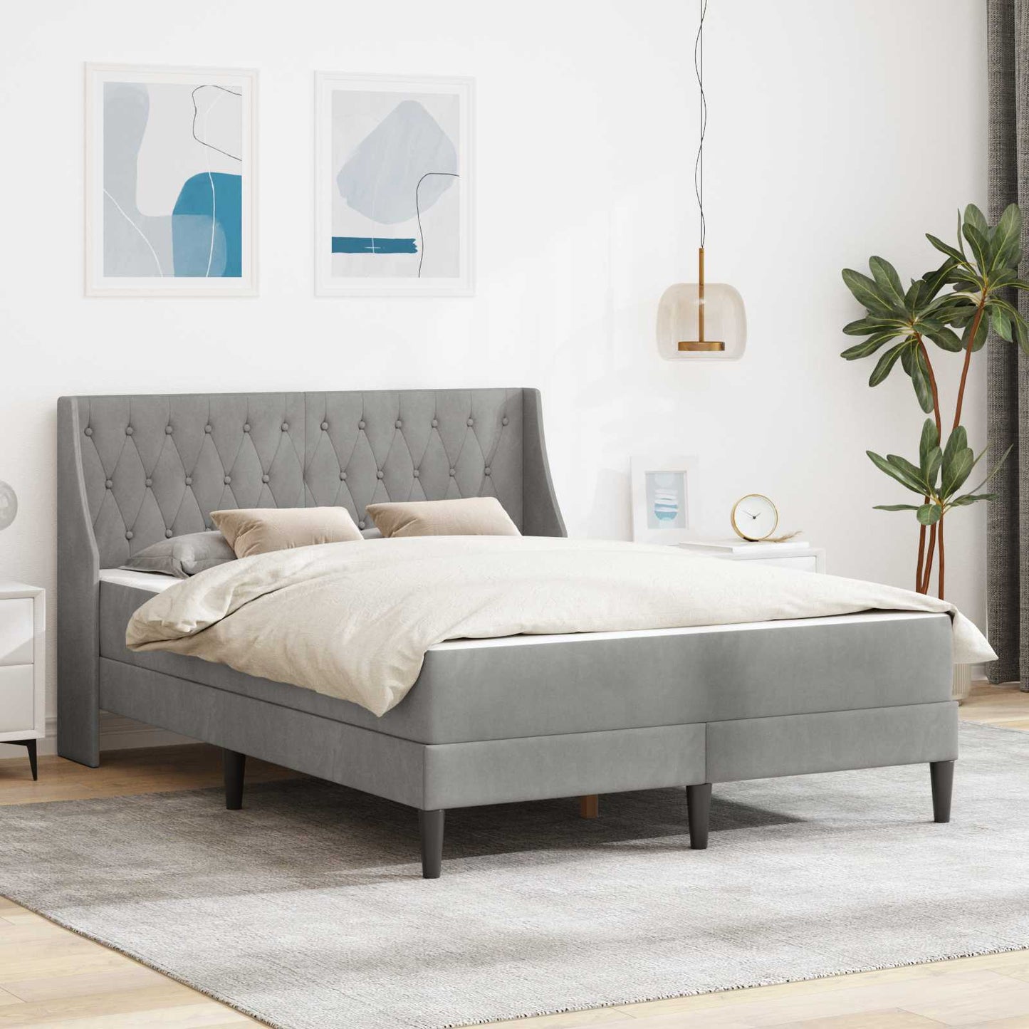 Cadru de pat cu saltea Gri deschis 140 x 190 cm Catifea