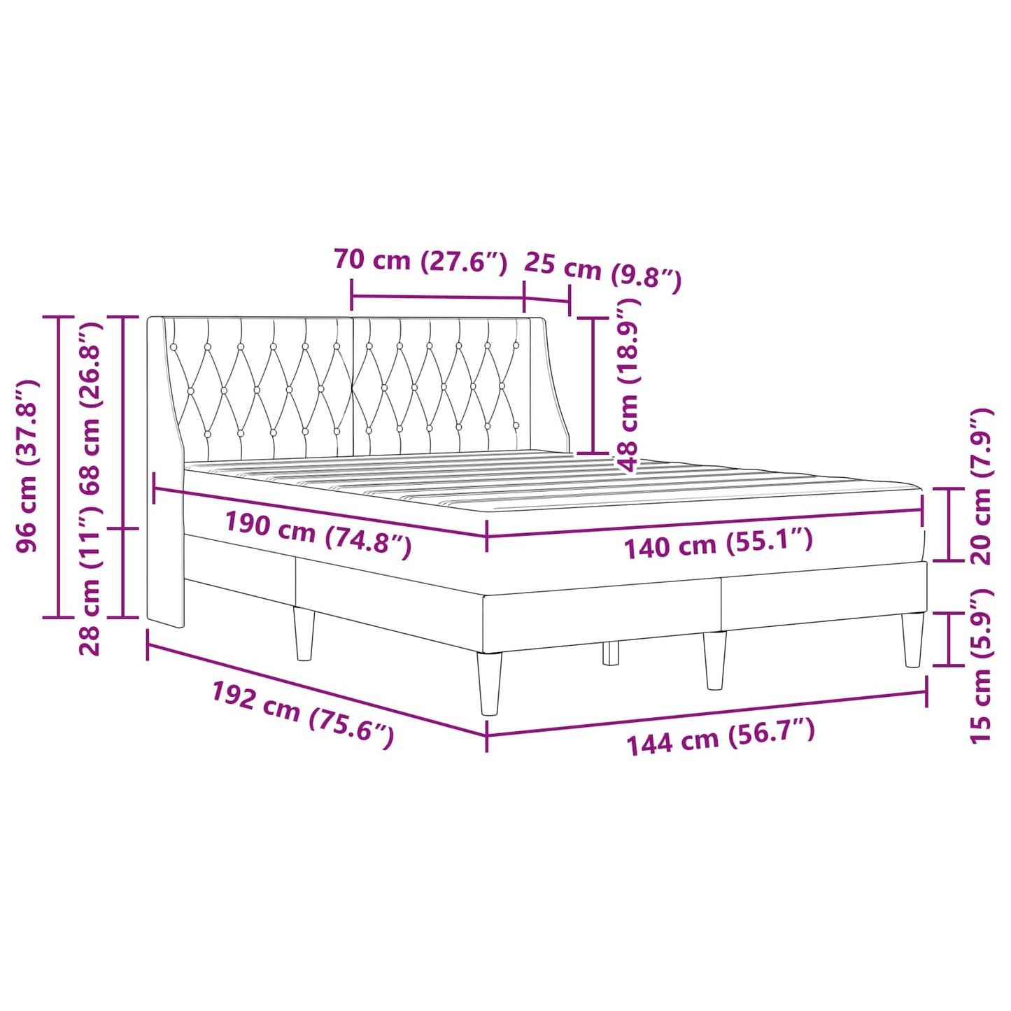 Cadru de pat cu saltea Gri deschis 140 x 190 cm Catifea