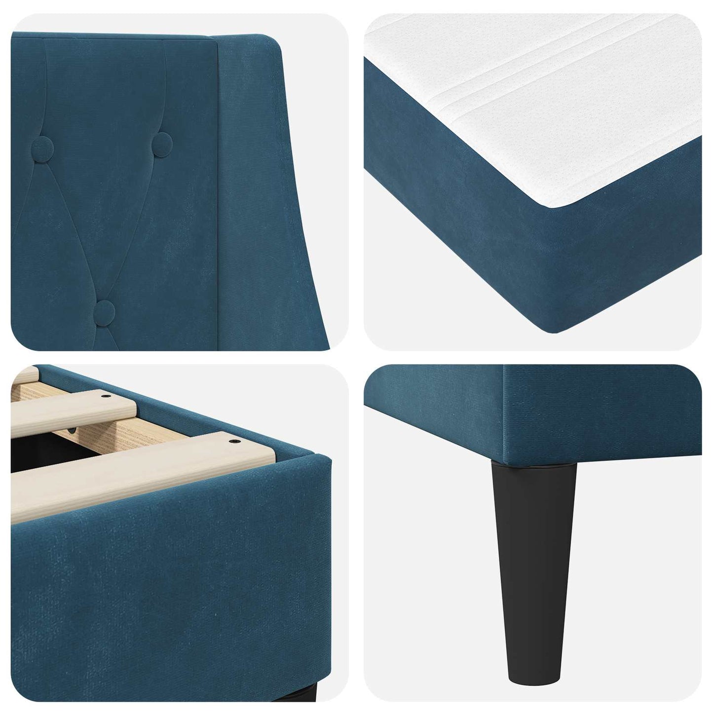 Cadru de pat cu saltea cu saltea albastru 140 x 190 cm Catifea