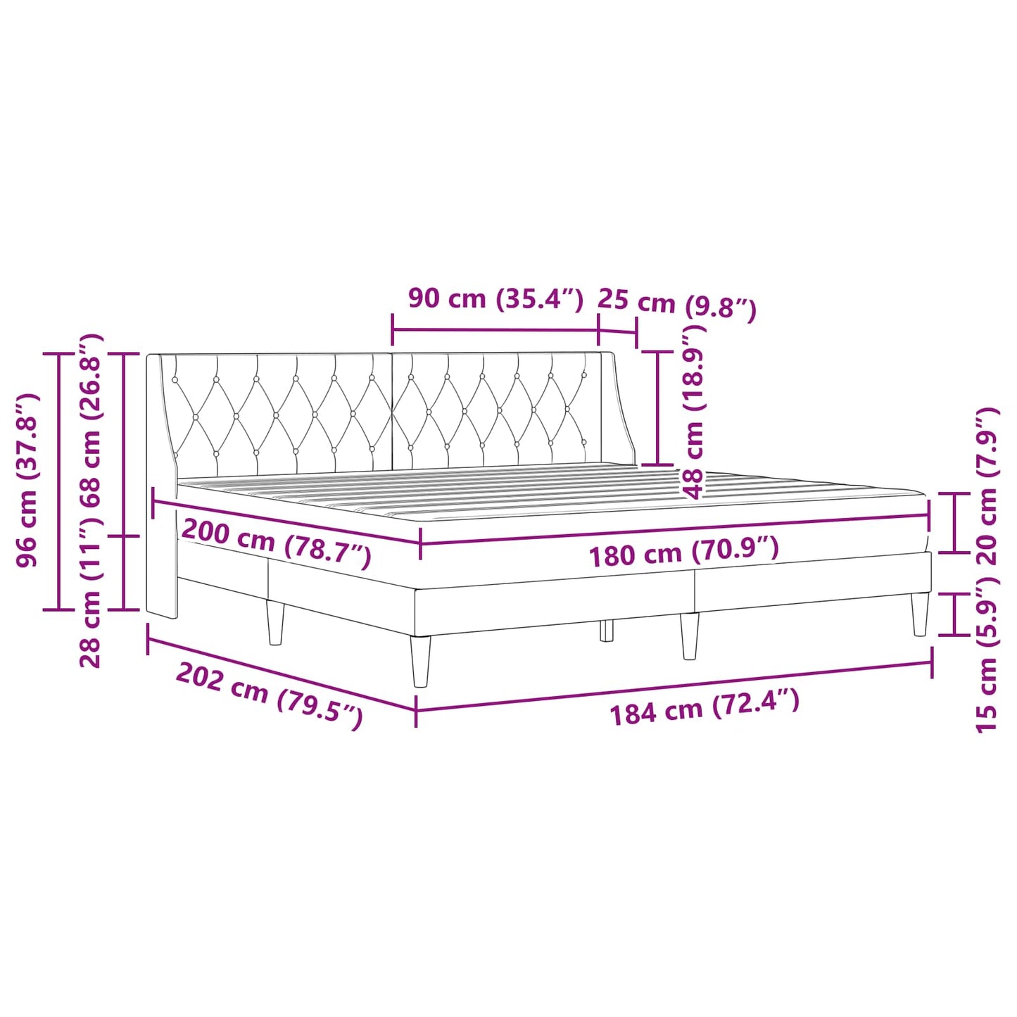 Cadru de pat cu saltea cu saltea albastru 180 x 200 cm Catifea