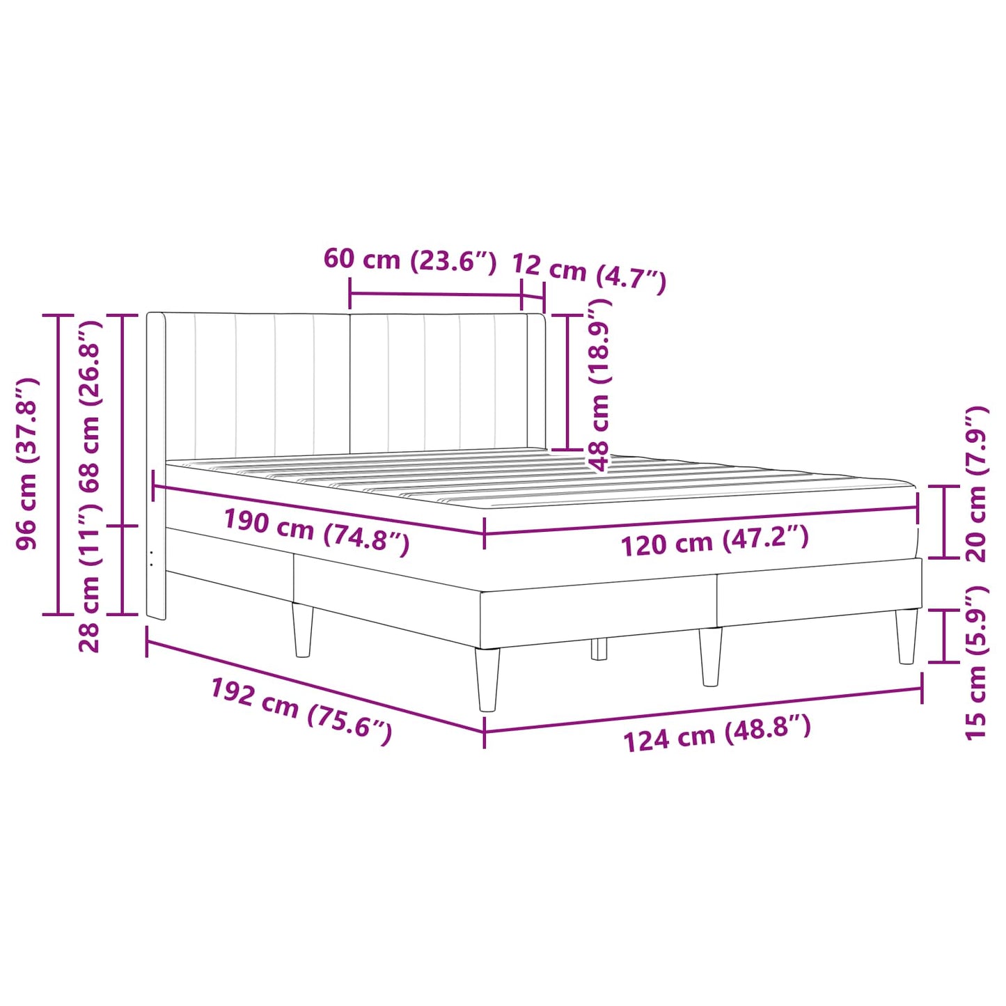 Cadru de pat cu saltea Roz 120 x 190 cm Catifea
