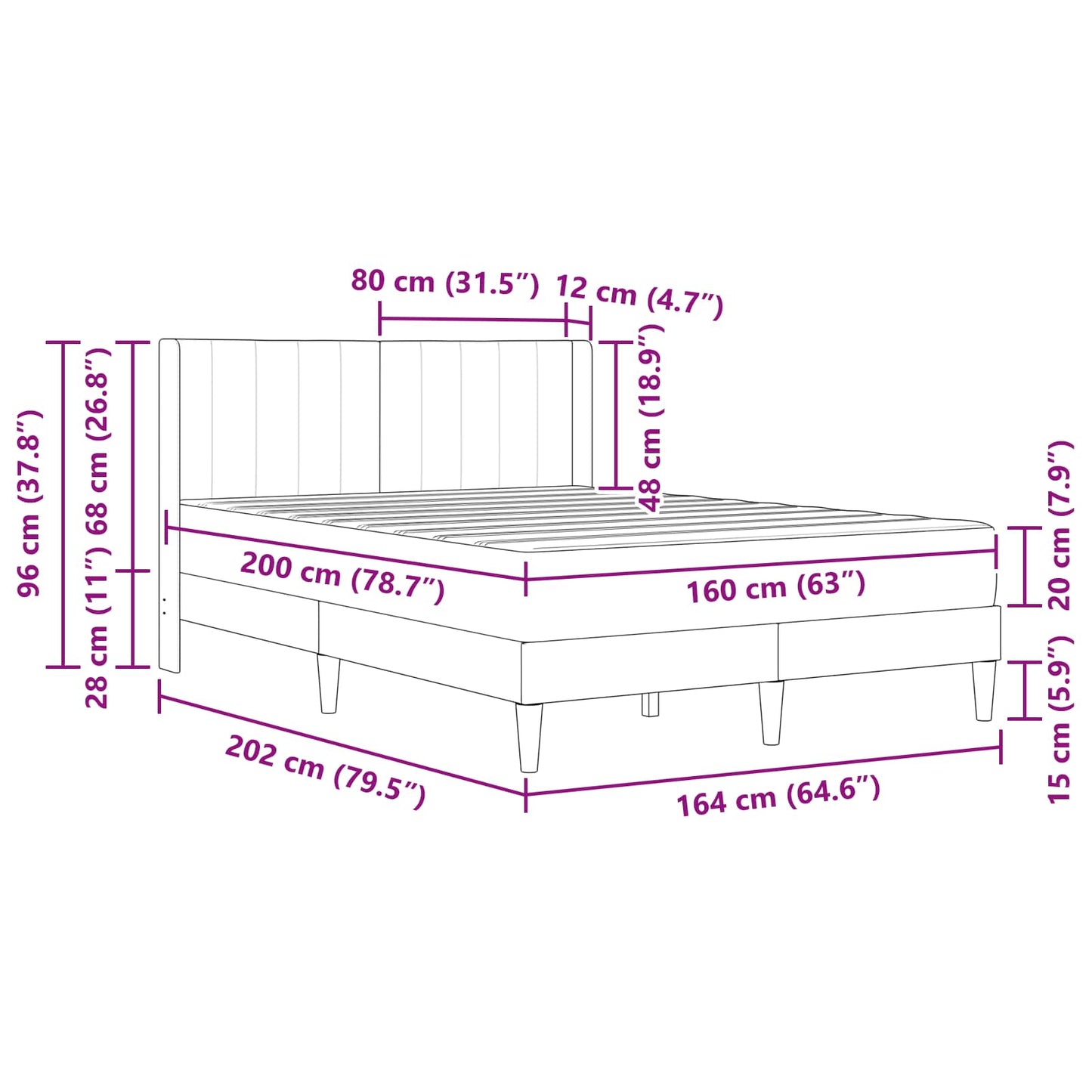 Cadru de pat cu saltea Roz 160 x 200 cm Catifea