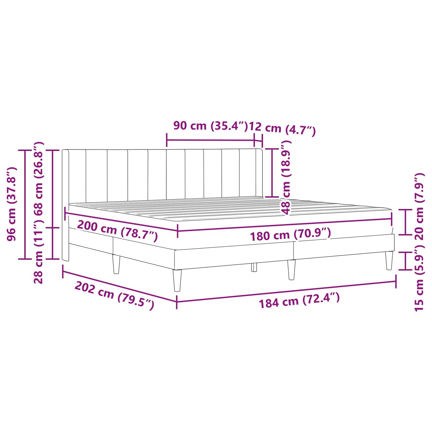 Cadru de pat cu saltea albastru 180 x 200 cm Catifea
