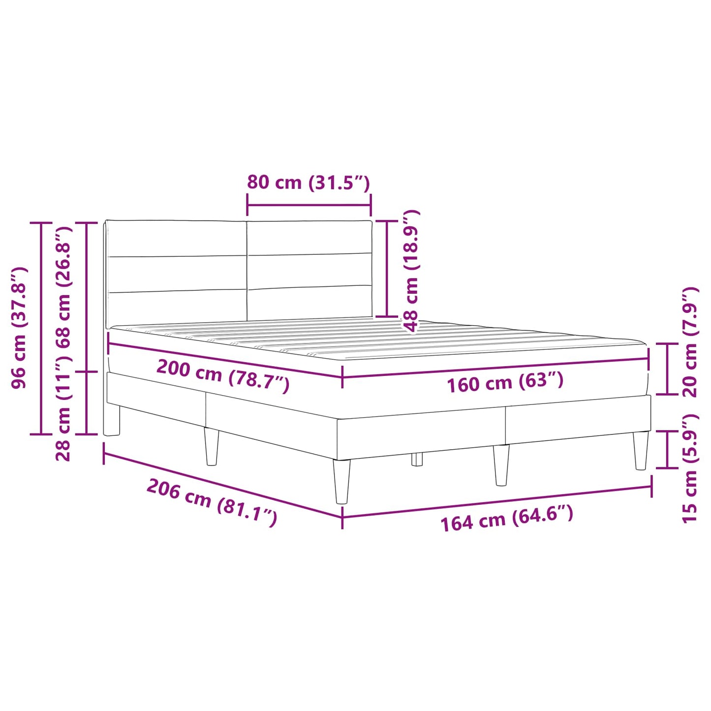 Cadru de pat Gri închis 160 x 200 cm Poliester