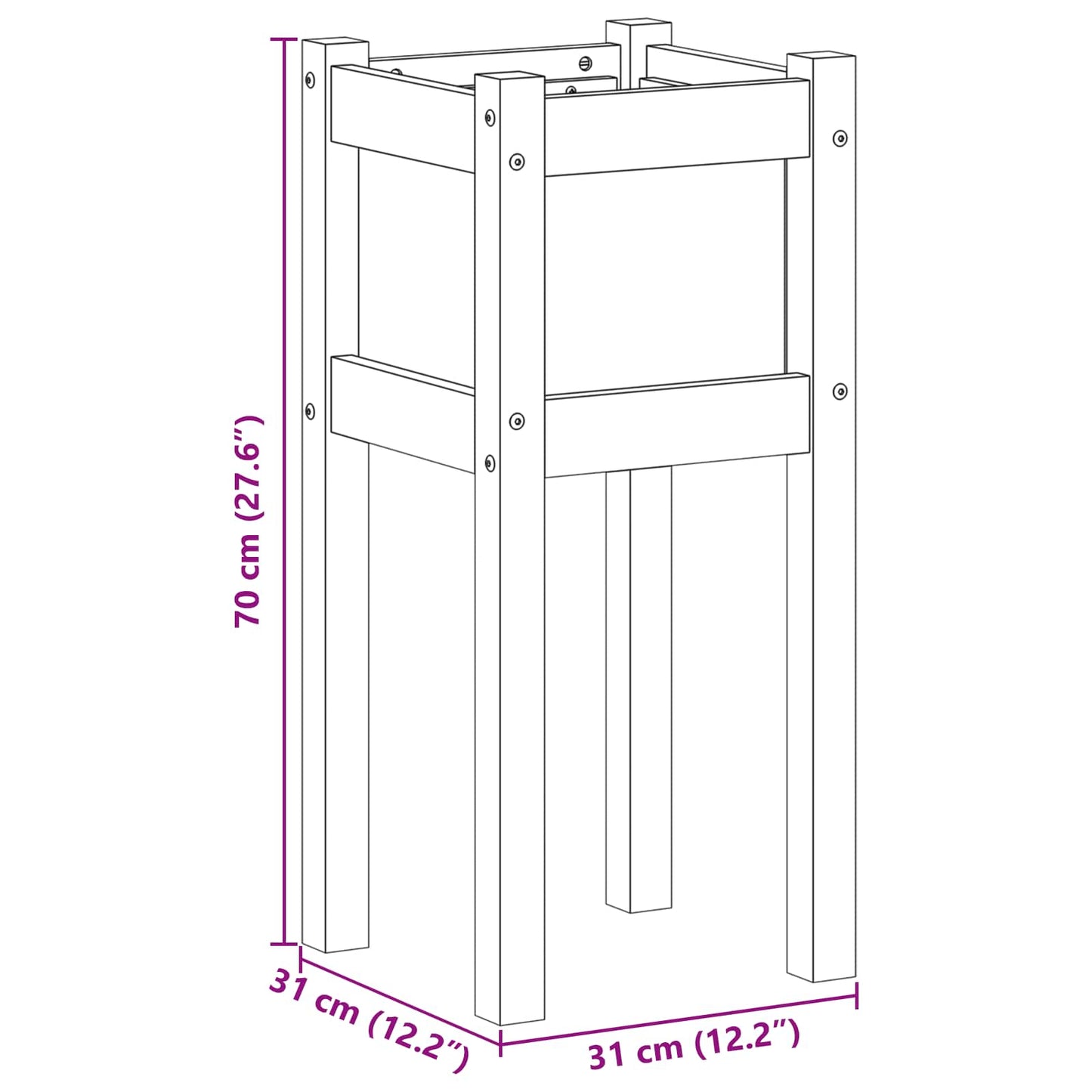 Vază pentru Grădină Natură 31 x 31 x 70 cm Lemn de pin masiv