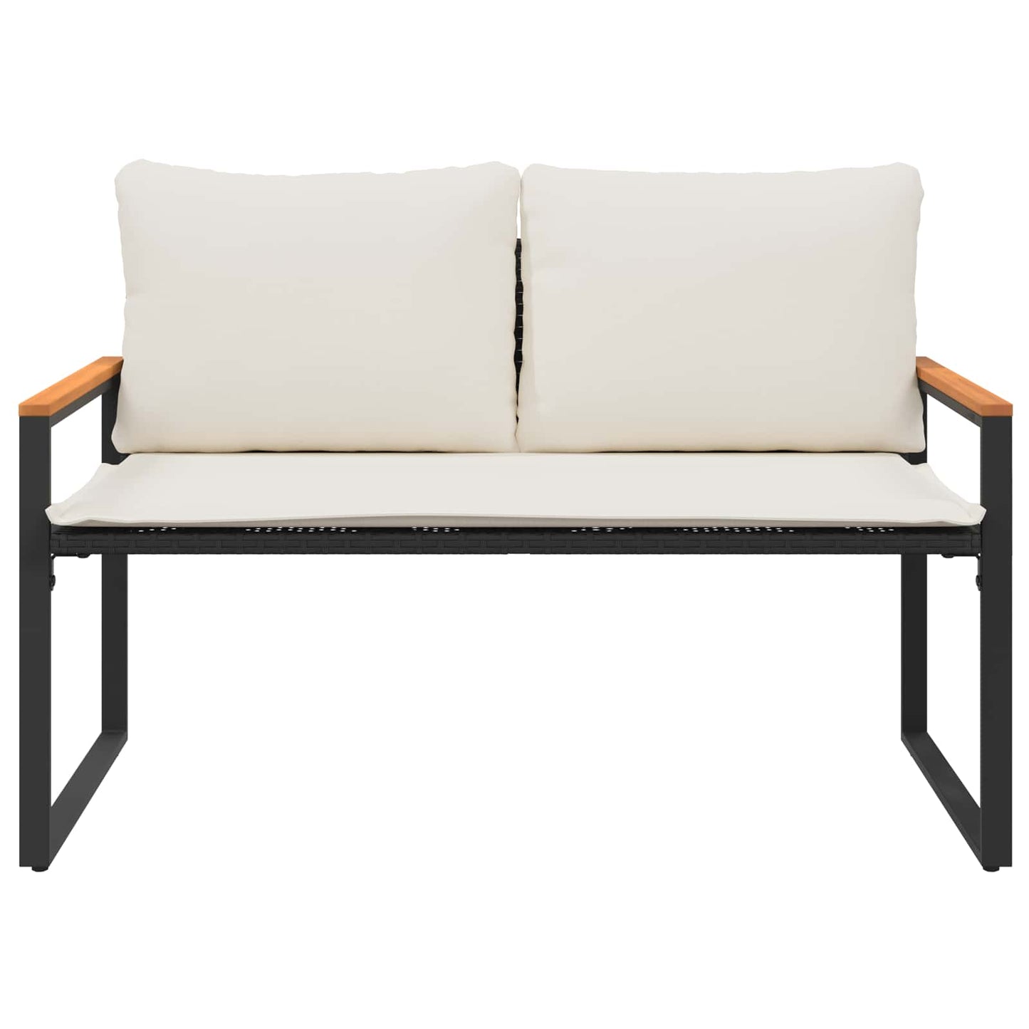 bancă cu pernă Negru și Alb crem 115 x 65 x 72 cm Ratan