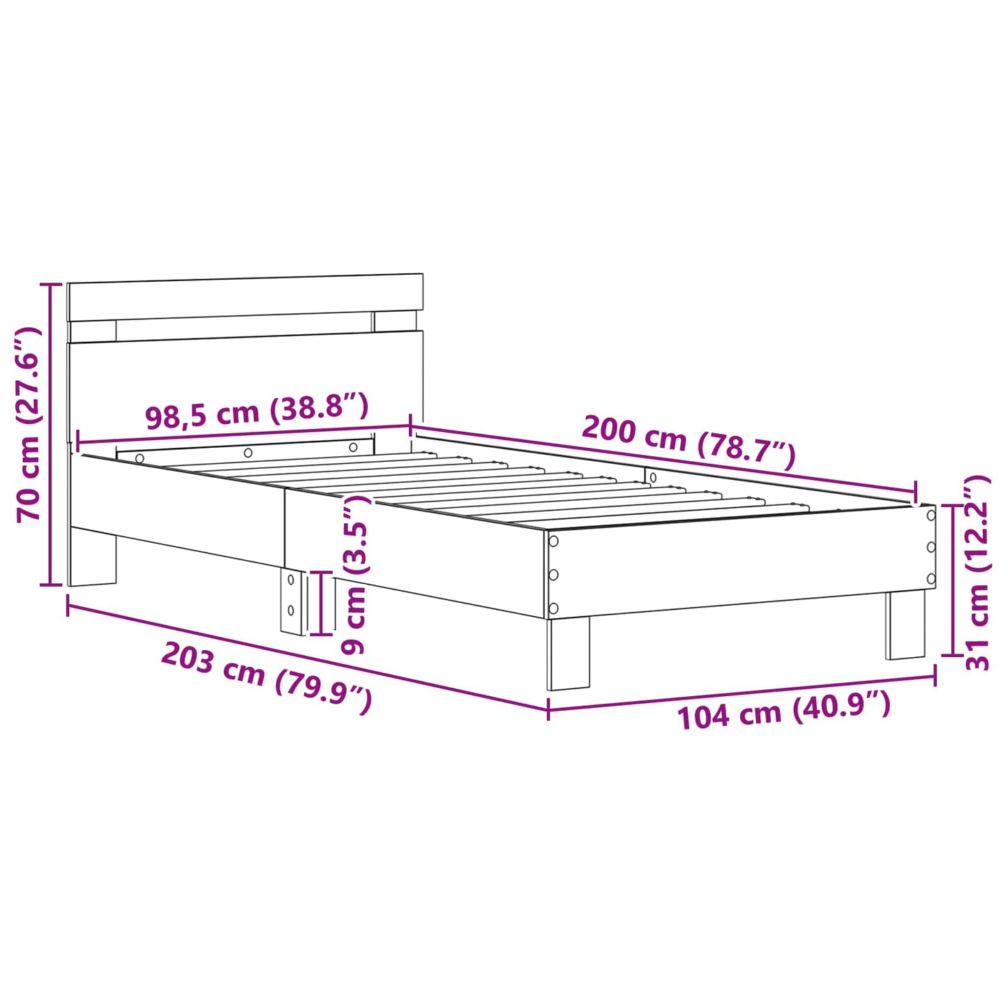 Cadru de pat Stejar Negru 98.5 x 200 cm Lemn compozit