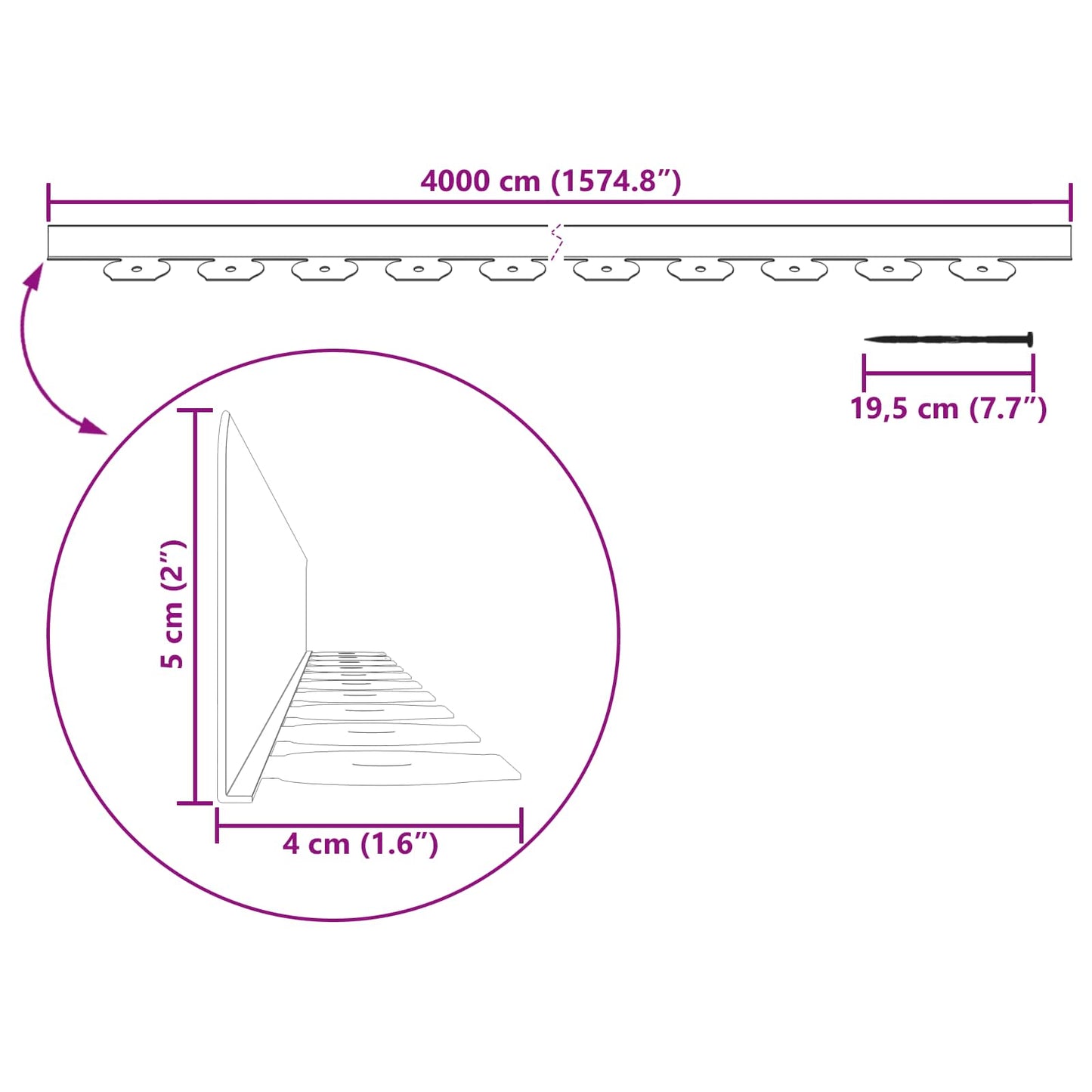 Borduri pentru gazon Gri 4000 x 4 x 5 cm Plastic