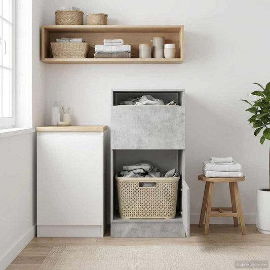 Dulap de rufe cu depozitare cu ușă Beton Lemn compozit