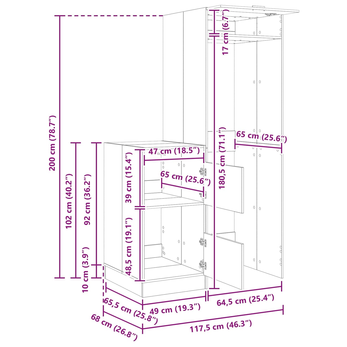 Set dulap de rufe cu depozitare 2 pcs Alb Lemn prelucrat