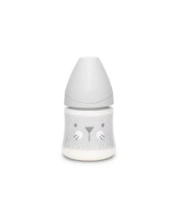 Biberon 150 ml cu tetină rotundă din silicon, debit lent, pisică gri Hygge Suavinex