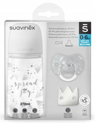 Set Cadou Biberon 270ml + Suzetă 0-6m + Clema Silver Premium, Spread Joy, Suavinex