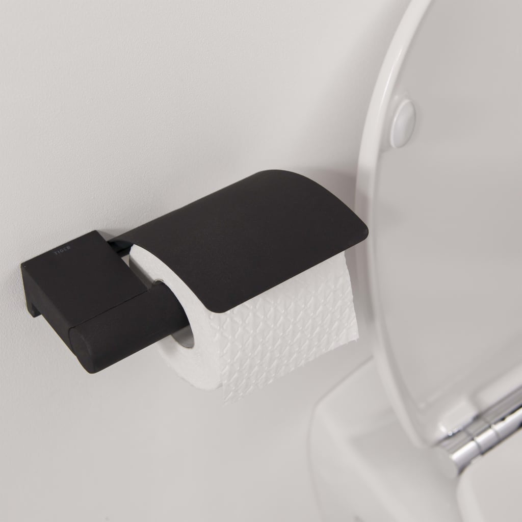 Tiger Suport role hârtie igienică de toaletă „Bold” negru mat cu capac - Vendito