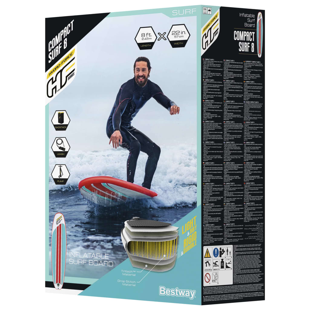 Bestway Placă SUP gonflabilă Hydro-Force Compact Surf 8, 243x57x7 cm - Vendito