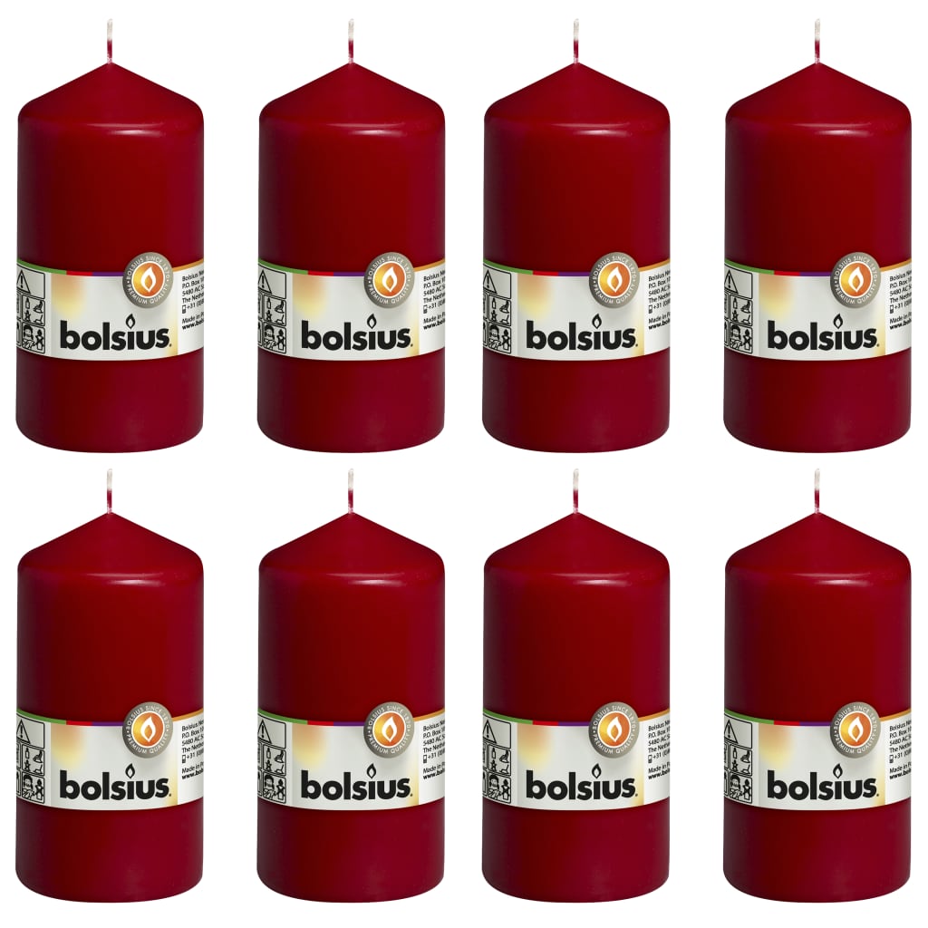 Bolsius Lumânări bloc, 8 buc., roșu vin, 130x68 mm - Vendito