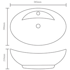 Chiuvetă baie, orificiu robinet/preaplin, negru, ceramică, oval