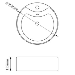 Bazin chiuvetă ceramică baie cu gaură robinet/preaplin, rotund, negru